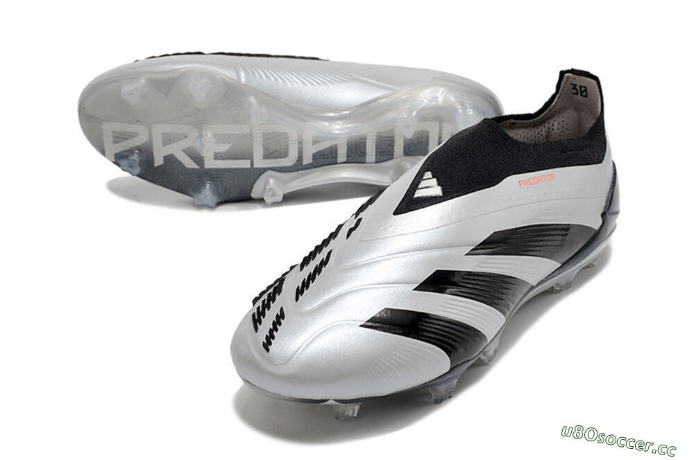 Men's Adidas Predator Accuracy+ Laceless FG Firm Ground High-Tops Football Boots - Silver/Black 3