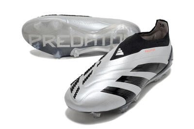 Men's Adidas Predator Accuracy+ Laceless FG Firm Ground High-Tops Football Boots - Silver/Black