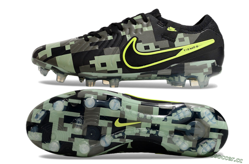 Men's Nike Tiempo Legend 10 Elite FG Firm Ground Low-Tops Football Boots - Black/Yellow/Camo 1