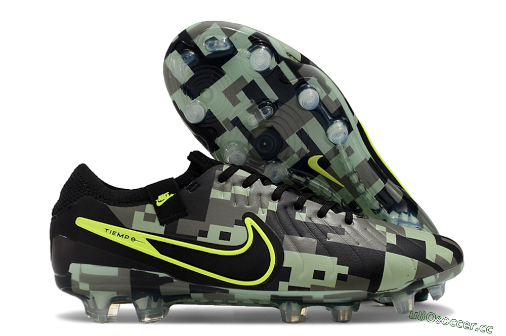 Men's Nike Tiempo Legend 10 Elite FG Firm Ground Low-Tops Football Boots - Black/Yellow/Camo 2