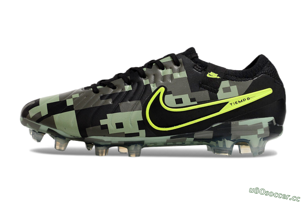 Men's Nike Tiempo Legend 10 Elite FG Firm Ground Low-Tops Football Boots - Black/Yellow/Camo 0