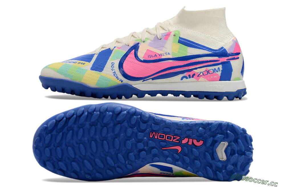 Unisex Nike Air Zoom Mercurial Superfly 9 Elite TF Artificial Turf High-Tops Football Shoes - White/Rainbow 1