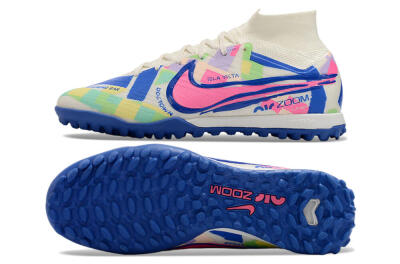 Unisex Nike Air Zoom Mercurial Superfly 9 Elite TF Artificial Turf High-Tops Football Shoes - White/Rainbow