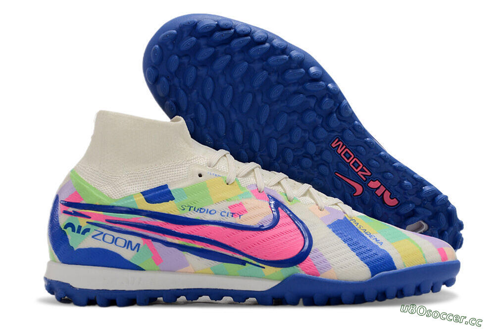 Unisex Nike Air Zoom Mercurial Superfly 9 Elite TF Artificial Turf High-Tops Football Shoes - White/Rainbow 2