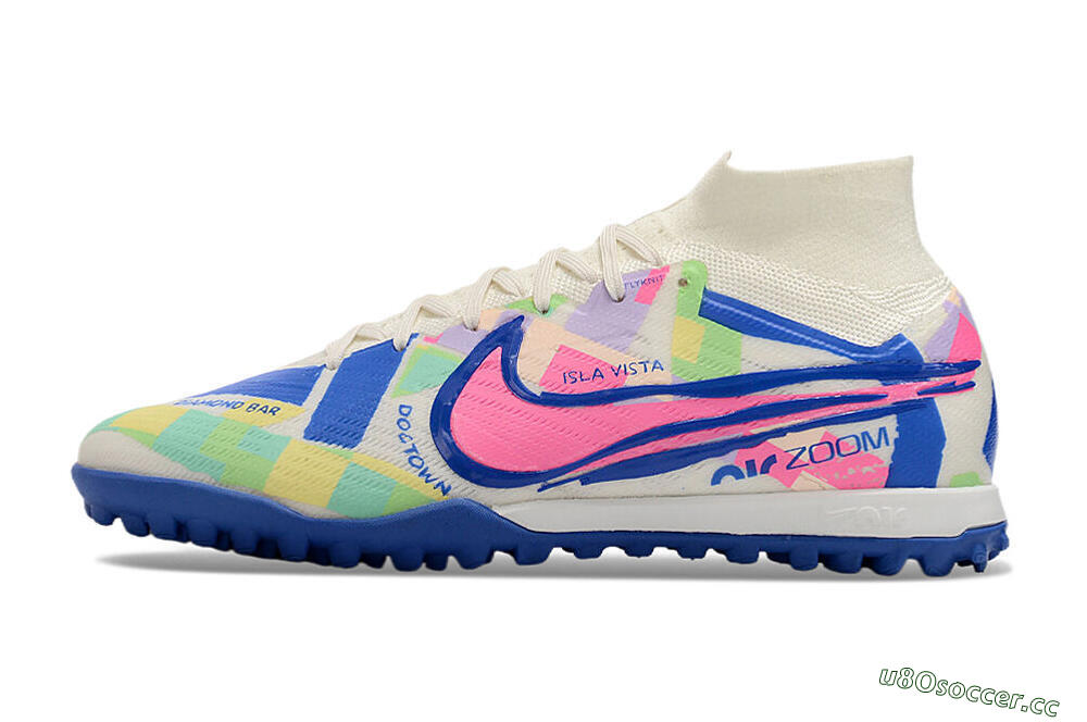 Unisex Nike Air Zoom Mercurial Superfly 9 Elite TF Artificial Turf High-Tops Football Shoes - White/Rainbow 0