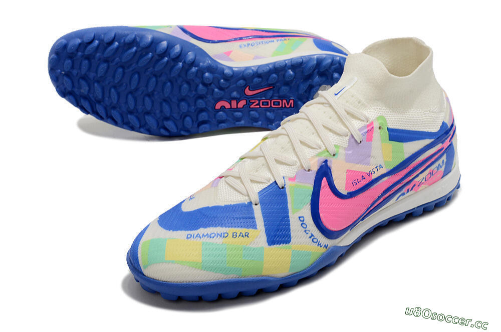 Unisex Nike Air Zoom Mercurial Superfly 9 Elite TF Artificial Turf High-Tops Football Shoes - White/Rainbow 3