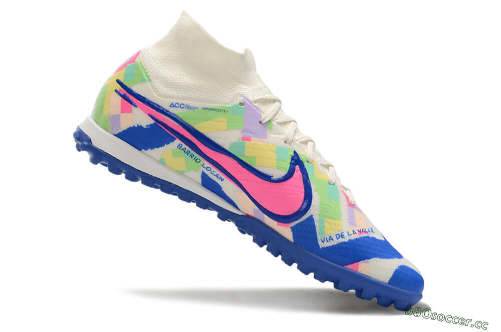 Unisex Nike Air Zoom Mercurial Superfly 9 Elite TF Artificial Turf High-Tops Football Shoes - White/Rainbow 4