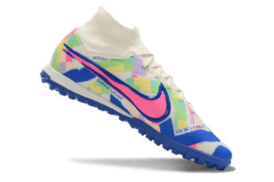 Unisex Nike Air Zoom Mercurial Superfly 9 Elite TF Artificial Turf High-Tops Football Shoes - White/Rainbow