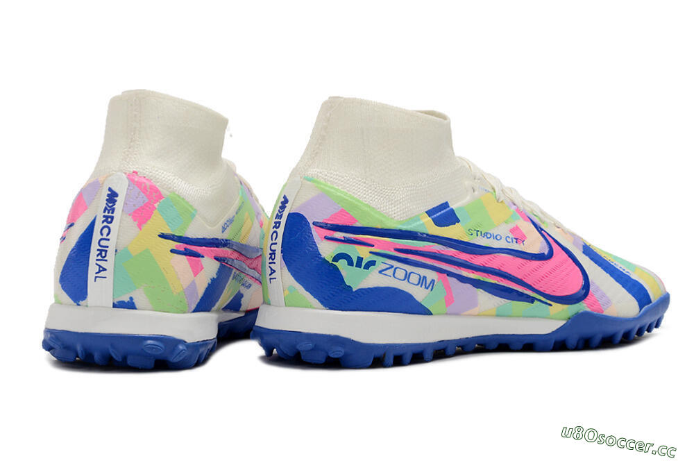 Unisex Nike Air Zoom Mercurial Superfly 9 Elite TF Artificial Turf High-Tops Football Shoes - White/Rainbow 6