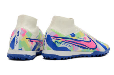 Unisex Nike Air Zoom Mercurial Superfly 9 Elite TF Artificial Turf High-Tops Football Shoes - White/Rainbow