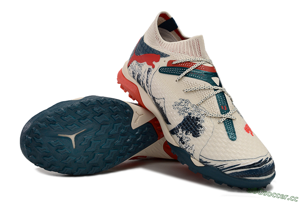 Men's Puma Future Ultimate TF Artificial Turf Low-Tops Football Shoes - Beige/Blue/Red 3
