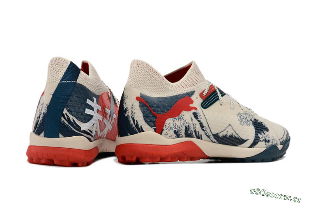 Men's Puma Future Ultimate TF Artificial Turf Low-Tops Football Shoes - Beige/Blue/Red 6