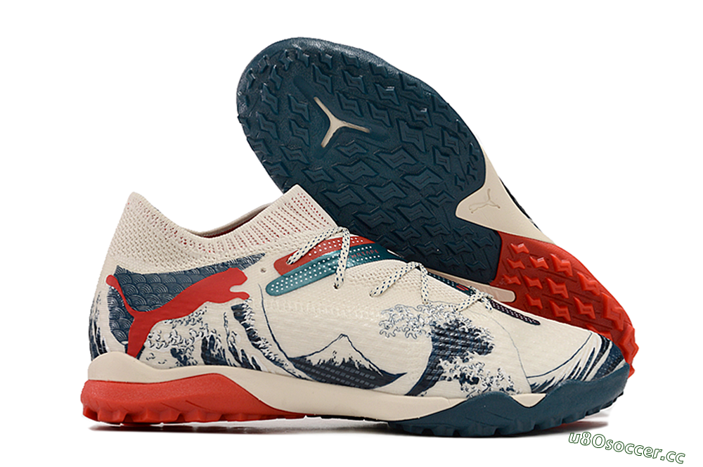 Men's Puma Future Ultimate TF Artificial Turf Low-Tops Football Shoes - Beige/Blue/Red 2