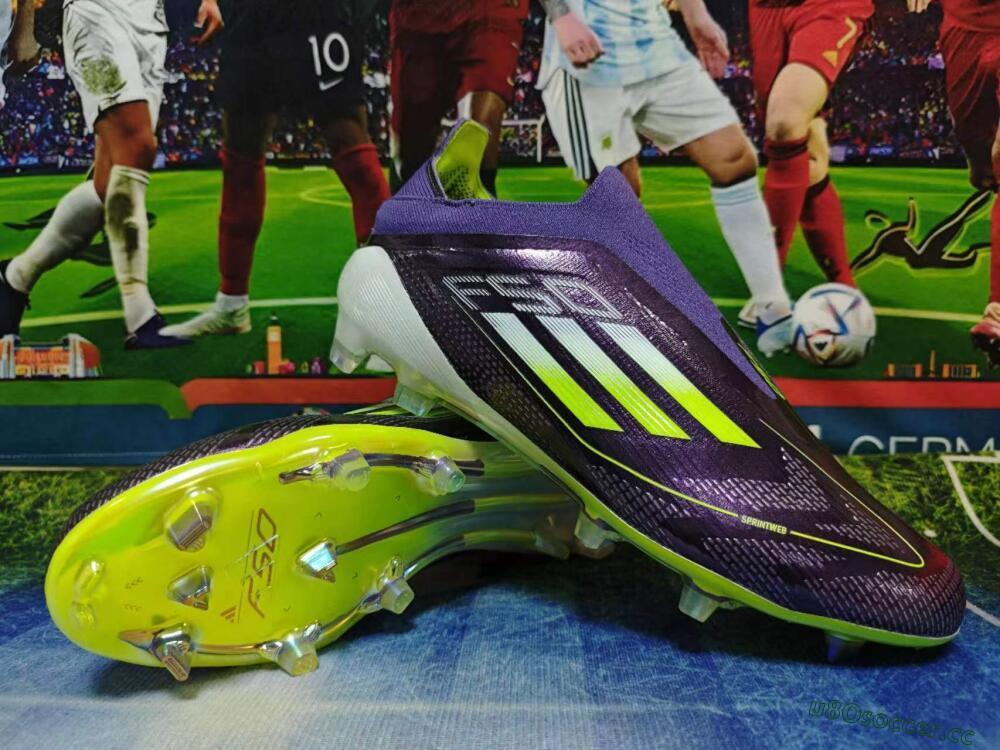 Unisex Adidas F50+ Adizero FG Firm Ground Low-Tops Football Boots - Purple/Yellow/Blue