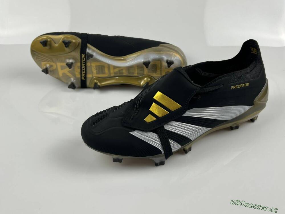 Men's Adidas Predator Elite Foldover Tongue FG Firm Ground Low-Tops Football Boots - Black/White/Gold