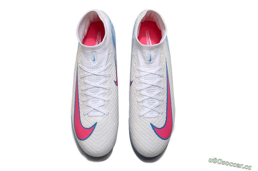 Unisex Nike Air Zoom Mercurial Superfly 10 Elite AG Artificial Grass High-Tops Football Boots - White/Pink/Blue 4