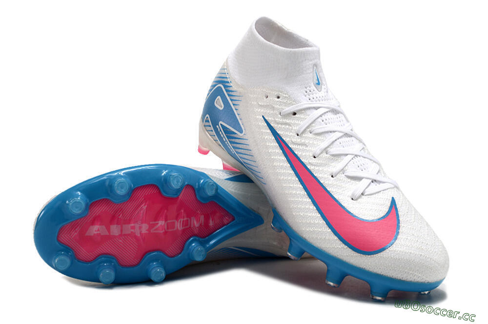 Unisex Nike Air Zoom Mercurial Superfly 10 Elite AG Artificial Grass High-Tops Football Boots - White/Pink/Blue 3