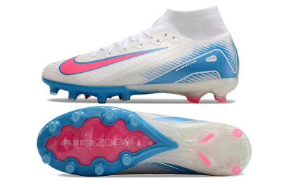 Unisex Nike Air Zoom Mercurial Superfly 10 Elite AG Artificial Grass High-Tops Football Boots - White/Pink/Blue