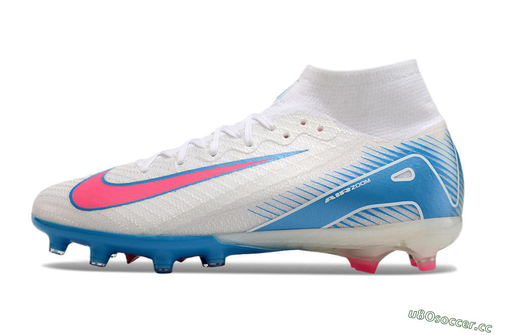 Unisex Nike Air Zoom Mercurial Superfly 10 Elite AG Artificial Grass High-Tops Football Boots - White/Pink/Blue 0