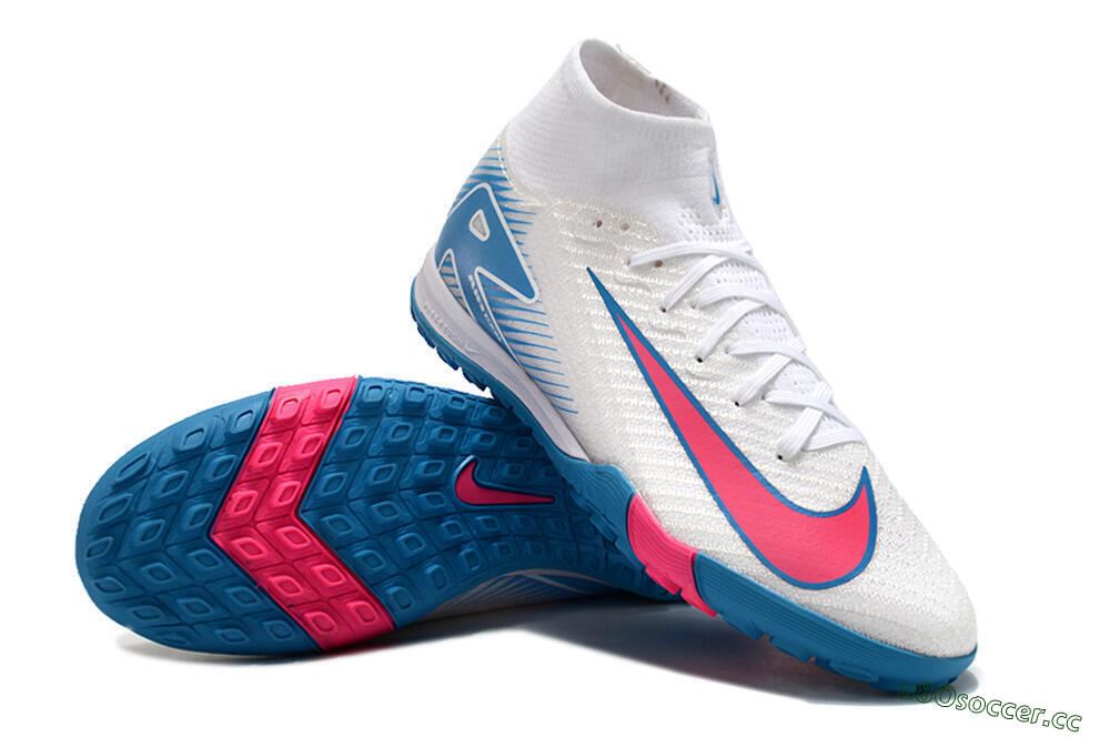 Unisex Nike Air Zoom Mercurial Superfly 10 Elite TF Artificial Turf High-Tops Football Shoes - White/Pink/Blue 3