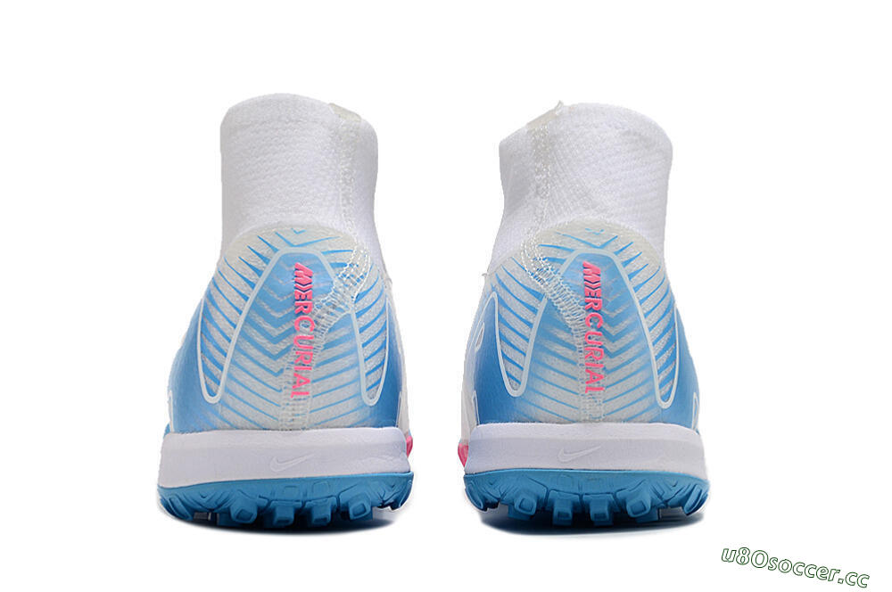 Unisex Nike Air Zoom Mercurial Superfly 10 Elite TF Artificial Turf High-Tops Football Shoes - White/Pink/Blue 5
