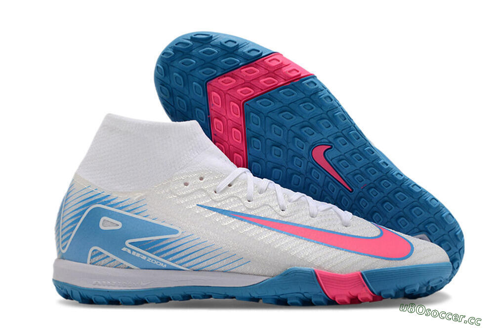 Unisex Nike Air Zoom Mercurial Superfly 10 Elite TF Artificial Turf High-Tops Football Shoes - White/Pink/Blue 2