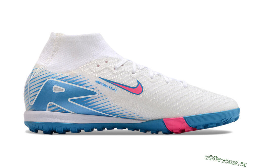 Unisex Nike Air Zoom Mercurial Superfly 10 Elite TF Artificial Turf High-Tops Football Shoes - White/Pink/Blue 7