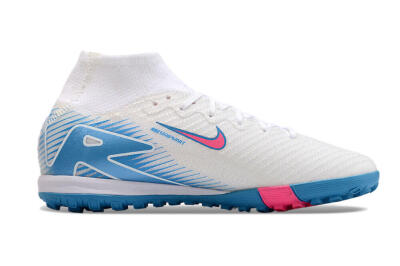 Unisex Nike Air Zoom Mercurial Superfly 10 Elite TF Artificial Turf High-Tops Football Shoes - White/Pink/Blue