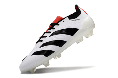 Unisex Adidas Predator 24 Elite FG Firm Ground Low-Tops Football Boots - White/Black/Red
