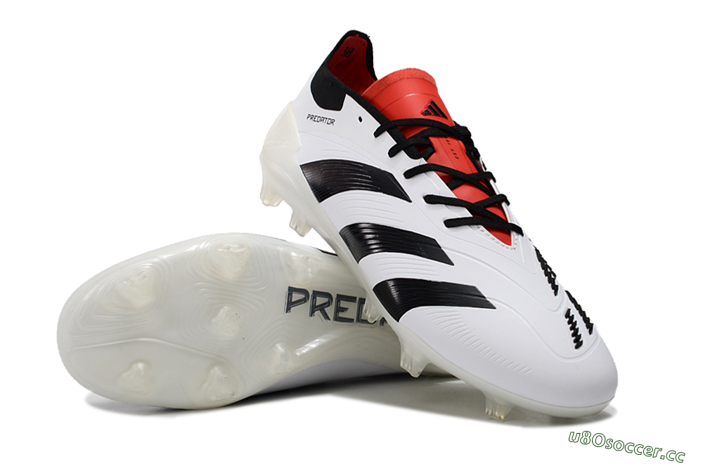 Unisex Adidas Predator 24 Elite FG Firm Ground Low-Tops Football Boots - White/Black/Red 3