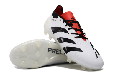 Unisex Adidas Predator 24 Elite FG Firm Ground Low-Tops Football Boots - White/Black/Red