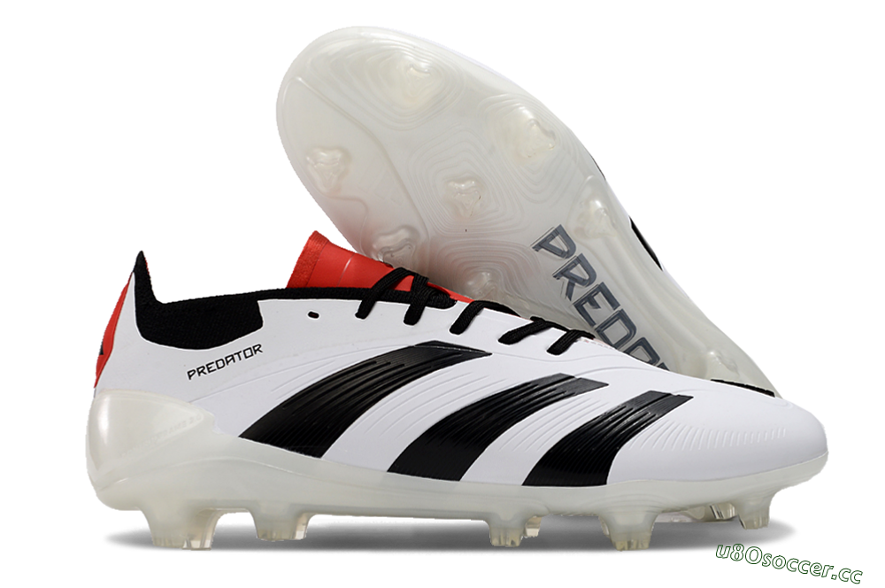 Unisex Adidas Predator 24 Elite FG Firm Ground Low-Tops Football Boots - White/Black/Red 2