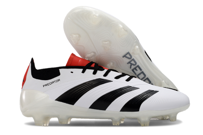 Unisex Adidas Predator 24 Elite FG Firm Ground Low-Tops Football Boots - White/Black/Red