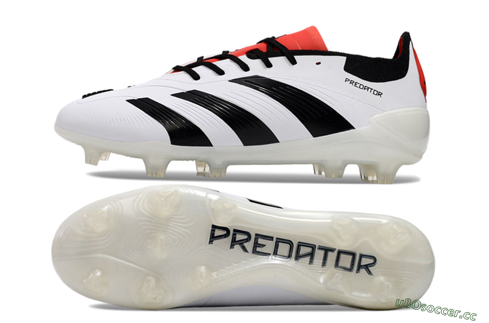 Unisex Adidas Predator 24 Elite FG Firm Ground Low-Tops Football Boots - White/Black/Red 1