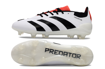 Unisex Adidas Predator 24 Elite FG Firm Ground Low-Tops Football Boots - White/Black/Red