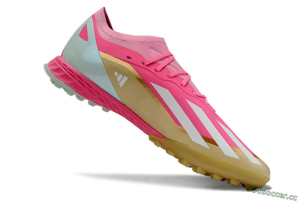 Men's Adidas X 23 Crazyfast.1 TF Artificial Turf Low-Tops Football Shoes - Pink/White/Gold 4