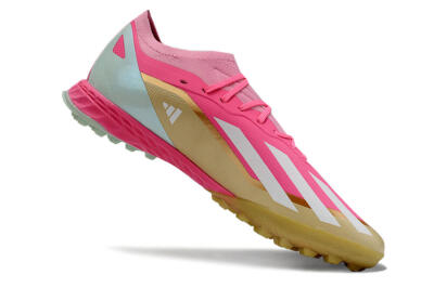 Men's Adidas X 23 Crazyfast.1 TF Artificial Turf Low-Tops Football Shoes - Pink/White/Gold