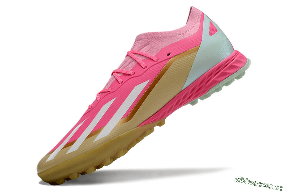 Men's Adidas X 23 Crazyfast.1 TF Artificial Turf Low-Tops Football Shoes - Pink/White/Gold 5