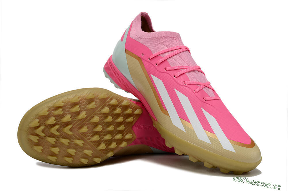 Men's Adidas X 23 Crazyfast.1 TF Artificial Turf Low-Tops Football Shoes - Pink/White/Gold 3