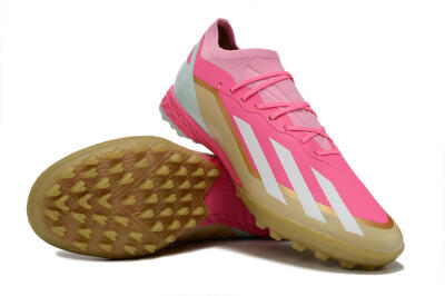 Men's Adidas X 23 Crazyfast.1 TF Artificial Turf Low-Tops Football Shoes - Pink/White/Gold
