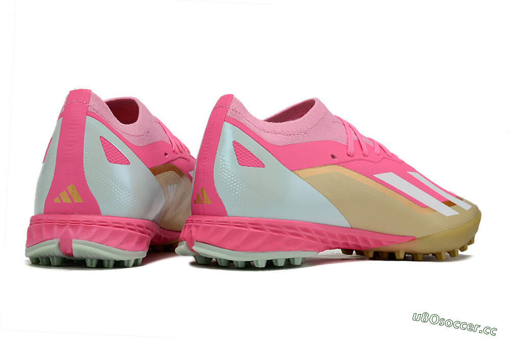 Men's Adidas X 23 Crazyfast.1 TF Artificial Turf Low-Tops Football Shoes - Pink/White/Gold 6