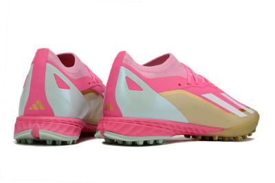 Men's Adidas X 23 Crazyfast.1 TF Artificial Turf Low-Tops Football Shoes - Pink/White/Gold
