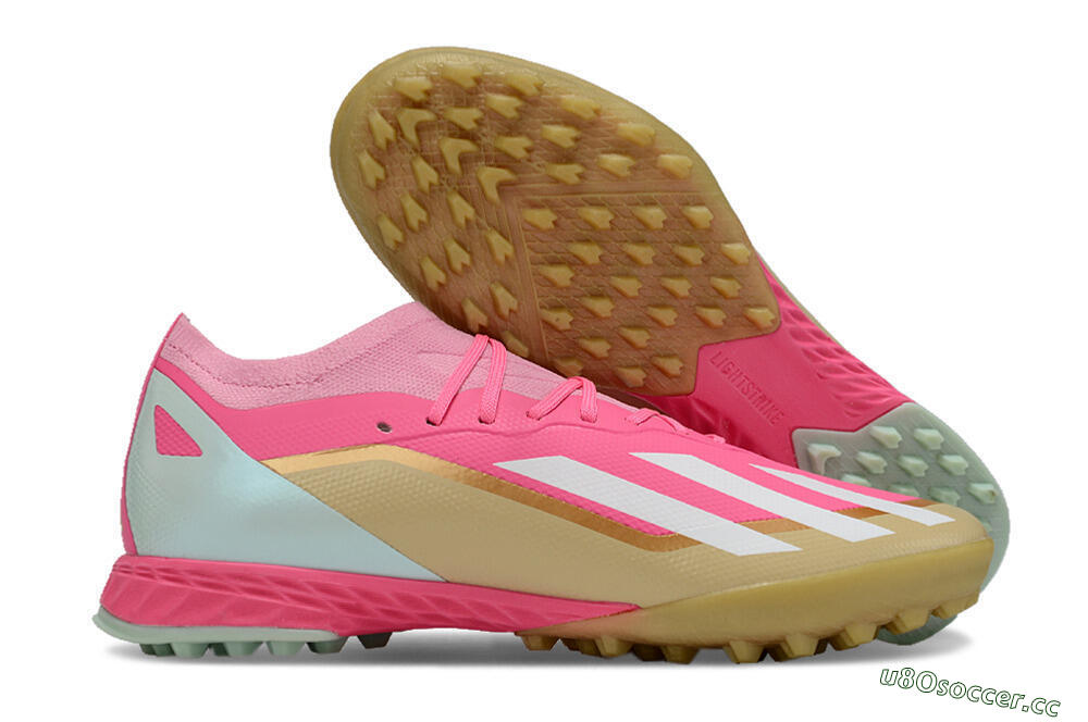 Men's Adidas X 23 Crazyfast.1 TF Artificial Turf Low-Tops Football Shoes - Pink/White/Gold 2