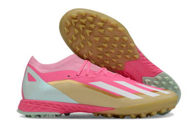 Men's Adidas X 23 Crazyfast.1 TF Artificial Turf Low-Tops Football Shoes - Pink/White/Gold