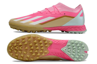 Men's Adidas X 23 Crazyfast.1 TF Artificial Turf Low-Tops Football Shoes - Pink/White/Gold