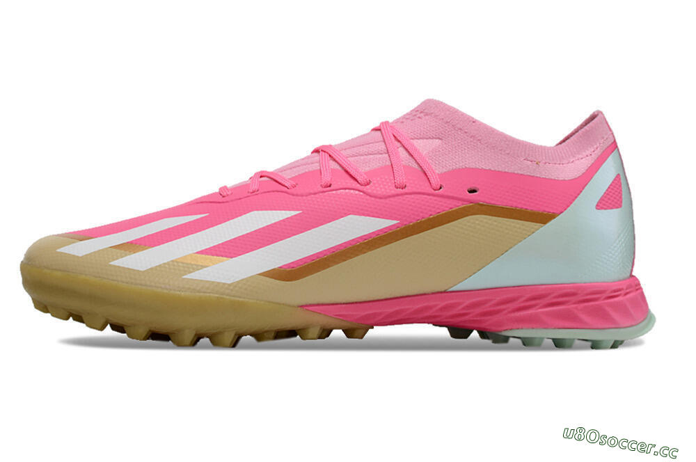 Men's Adidas X 23 Crazyfast.1 TF Artificial Turf Low-Tops Football Shoes - Pink/White/Gold 0
