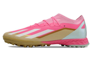 Men's Adidas X 23 Crazyfast.1 TF Artificial Turf Low-Tops Football Shoes - Pink/White/Gold