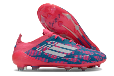 Men's Adidas F50 Elite FG Firm Ground Low-Tops Football Boots - Pink/Blue/White