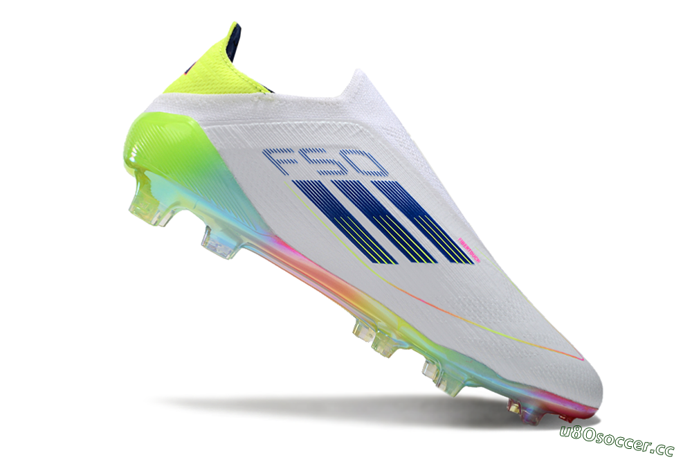 Men's Adidas F50 Elite Laceless FG Firm Ground Low-Tops Football Boots - White/Blue/Pink/Yellow 4