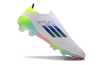 Men's Adidas F50 Elite Laceless FG Firm Ground Low-Tops Football Boots - White/Blue/Pink/Yellow